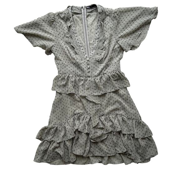 INA Dusky Blue Polka Dot Ruffle Dress Size Small - Picture 3 of 11